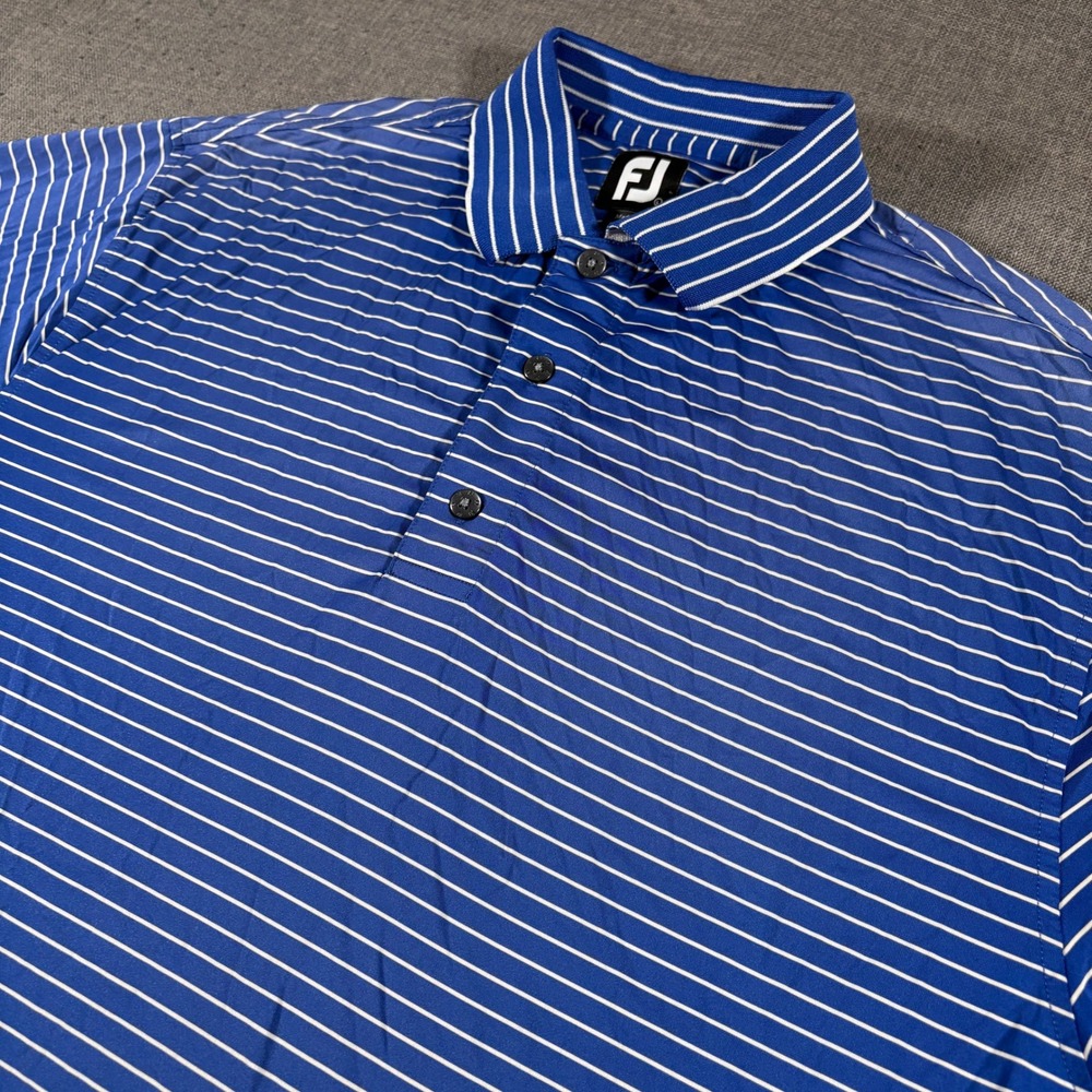 FootJoy Polo Shirt Mens Large Blue White Striped Performance Short Sleeve Golf